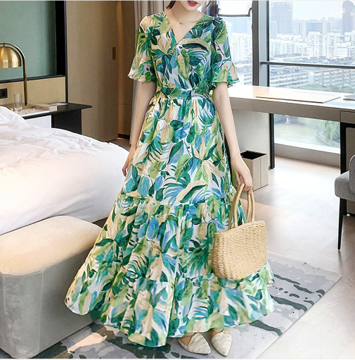 그린 플라워 롱원피스 꽃무늬 키작녀 바스락